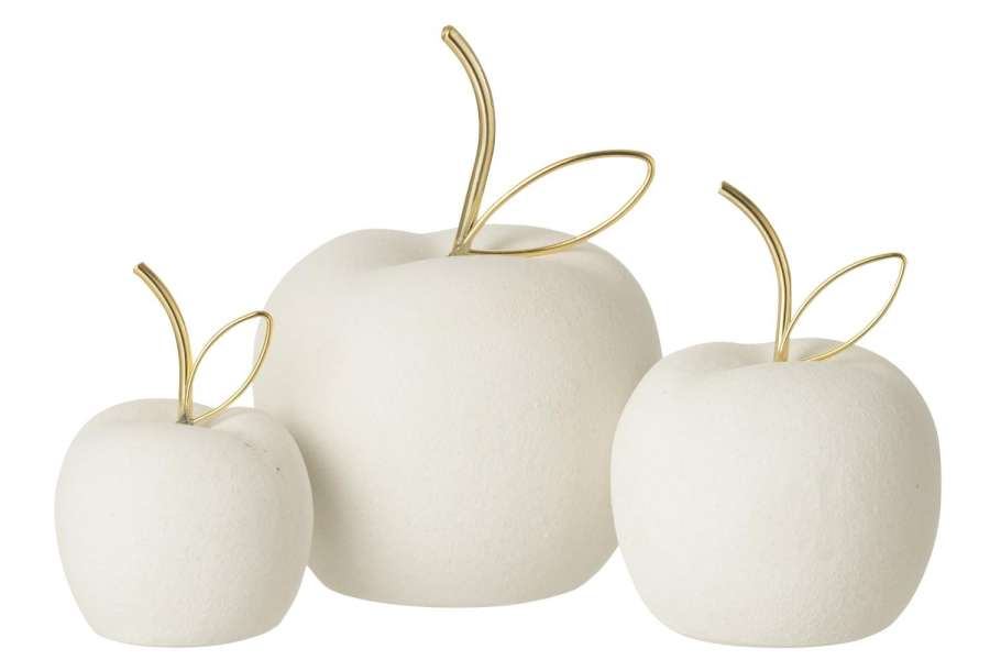 SET OF 3 APPLE SAND FINISH PORCELAIN WHITE/GOLD COLORED