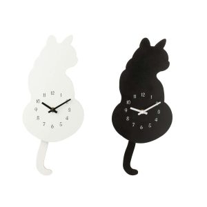 WALL CLOCK CAT MDF BLACK/WHITE ASSORTMENT OF 2