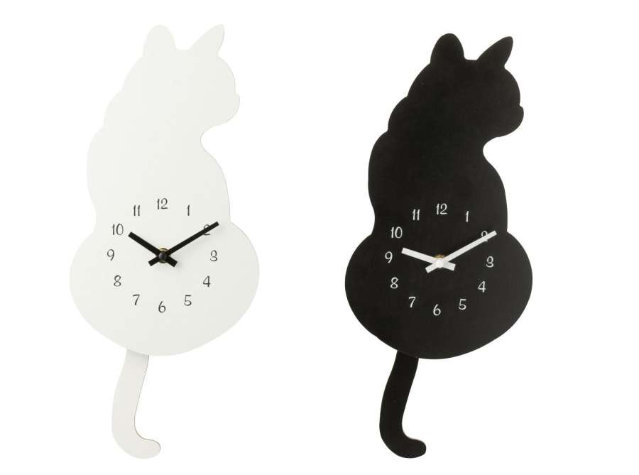 WALL CLOCK CAT MDF BLACK/WHITE ASSORTMENT OF 2