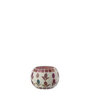 CANDLE HOLDER GLASS OFF-WHITE/FUCHSIA SMALL