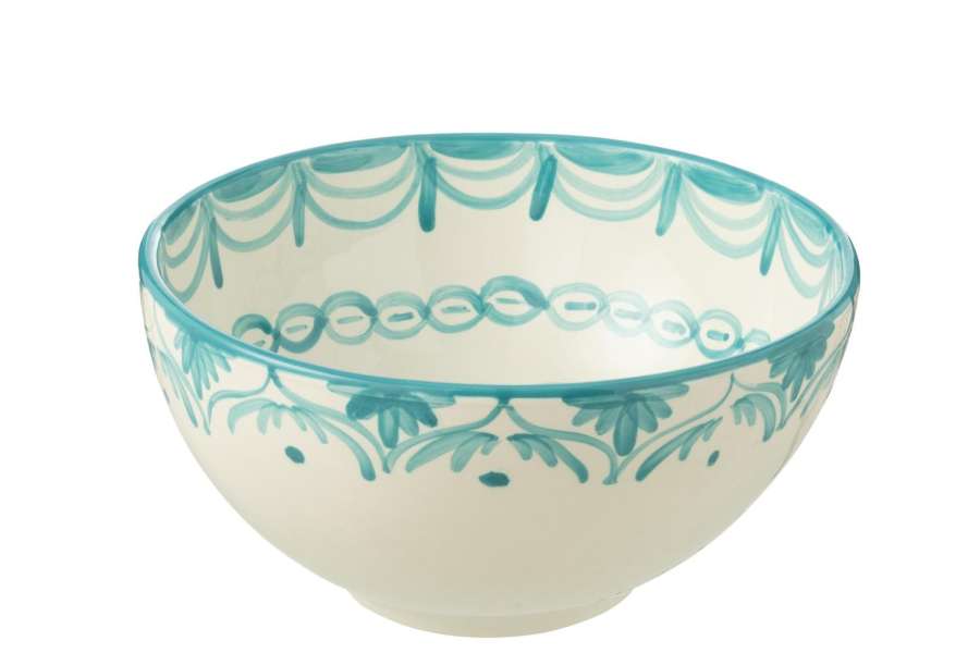 BOWL GRANADA HIGH CERAMIC WHITE/AQUA LARGE