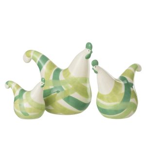 SET OF 3 HENS LINES DOLOMITE GREEN MIX