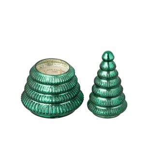 SCENTED CANDLE TREE RIBBED GLASS GREEN LARGE