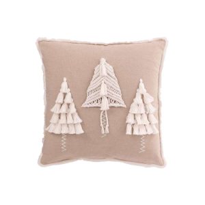 CUSHION CHRISTMAS TREES TASSELS COTTON GREIGE/WHITE