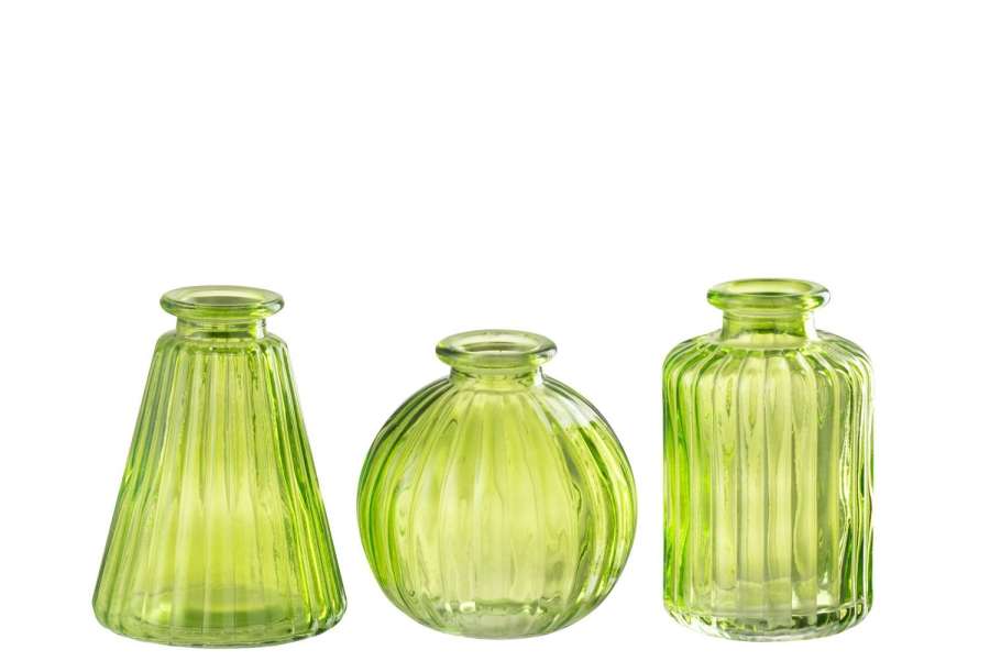 VASE TOLA GLASS GREEN ASSORTMENT OF 3