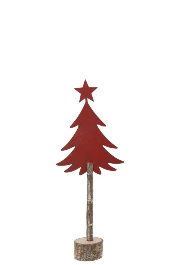 CHRISTMAS TREE +STAR IRON/PAULOWNIA WOOD CHRISTMAS RED SMALL