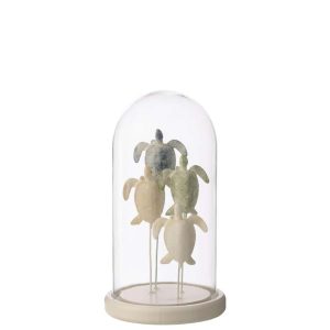 DECORATIVE BELL JAR TURTLE GLASS WHITE/LIGHT BLUE LARGE