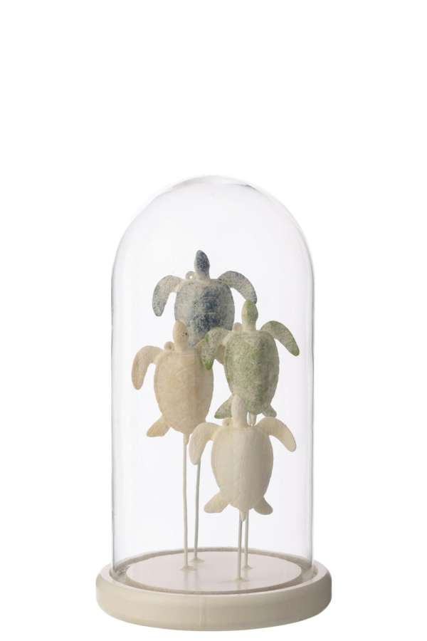 DECORATIVE BELL JAR TURTLE GLASS WHITE/LIGHT BLUE LARGE