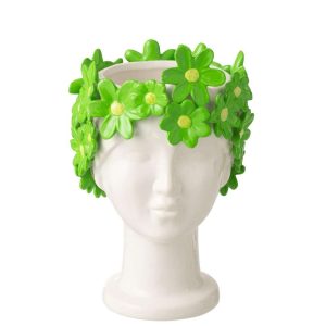 FLOWERPOT LADY FLOWERS CERAMIC WHITE/GREEN