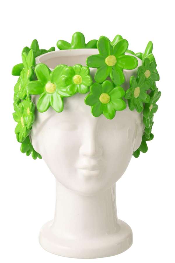 FLOWERPOT LADY FLOWERS CERAMIC WHITE/GREEN