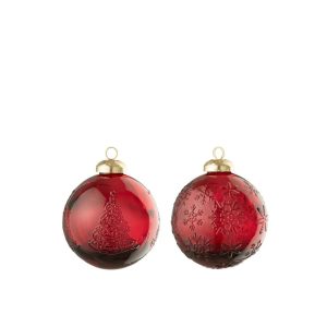 CHRISTMAS BAUBLE BALL GLASS RED ASSORTMENT OF 2