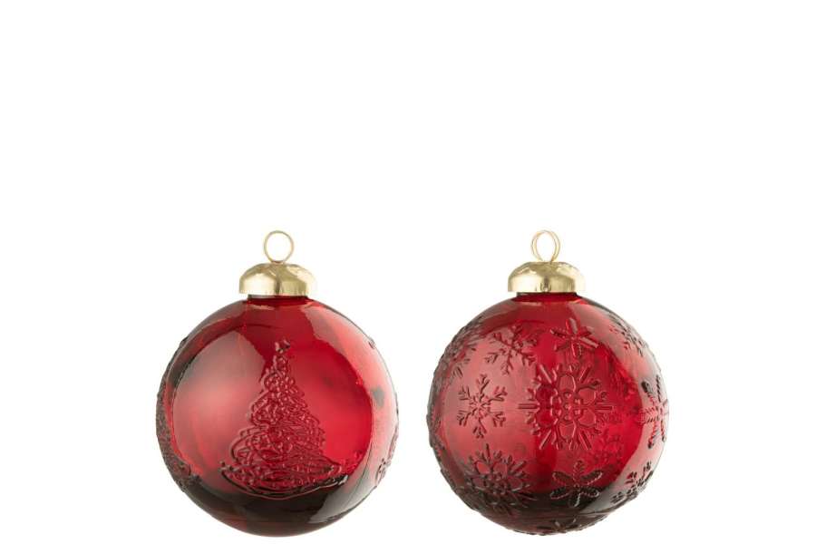 CHRISTMAS BAUBLE BALL GLASS RED ASSORTMENT OF 2