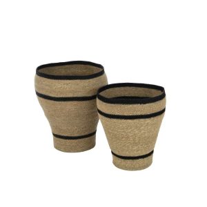 SET OF 2 BASKETS ROUND STRIPED MARIE SEAGRASS NATURAL