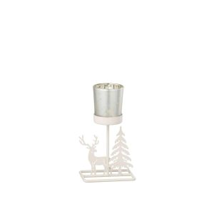 TEALIGHT HOLDER WINTER IRON WHITE/RED