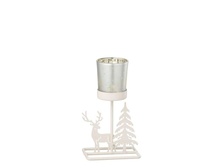 TEALIGHT HOLDER WINTER IRON WHITE/RED