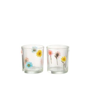 TEALIGHT HOLDER POSY MEDIUM GLASS MIX ASSORTMENT OF 2