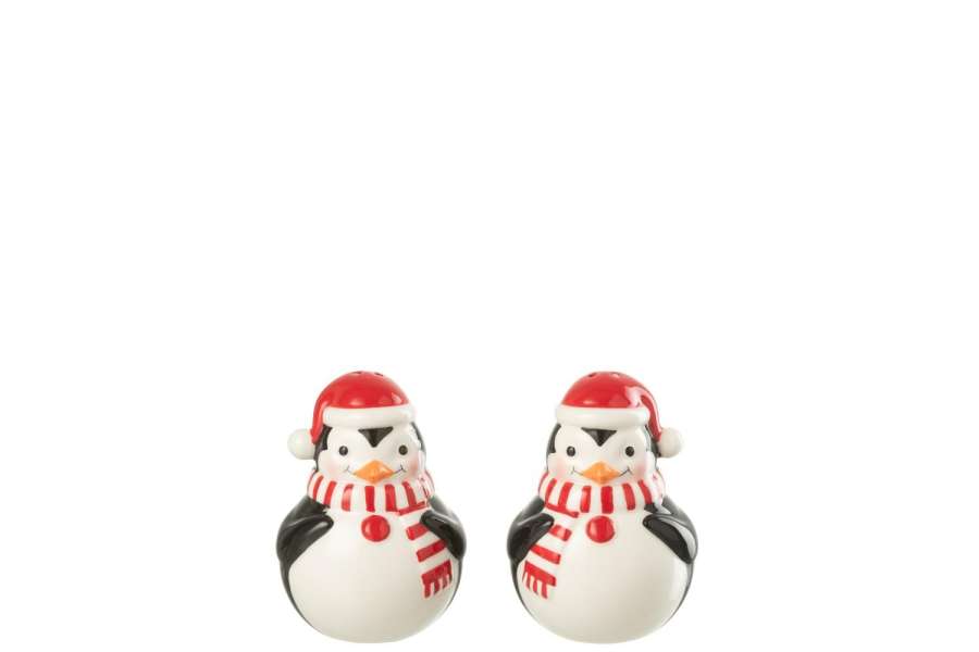 SALT & PEPPER PENGUIN DOLOMITE CHRISTMAS RED/WHITE