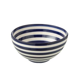 BOWL GRANADA STRIPES HIGH CERAMIC WHITE/COBALTO BLUE LARGE