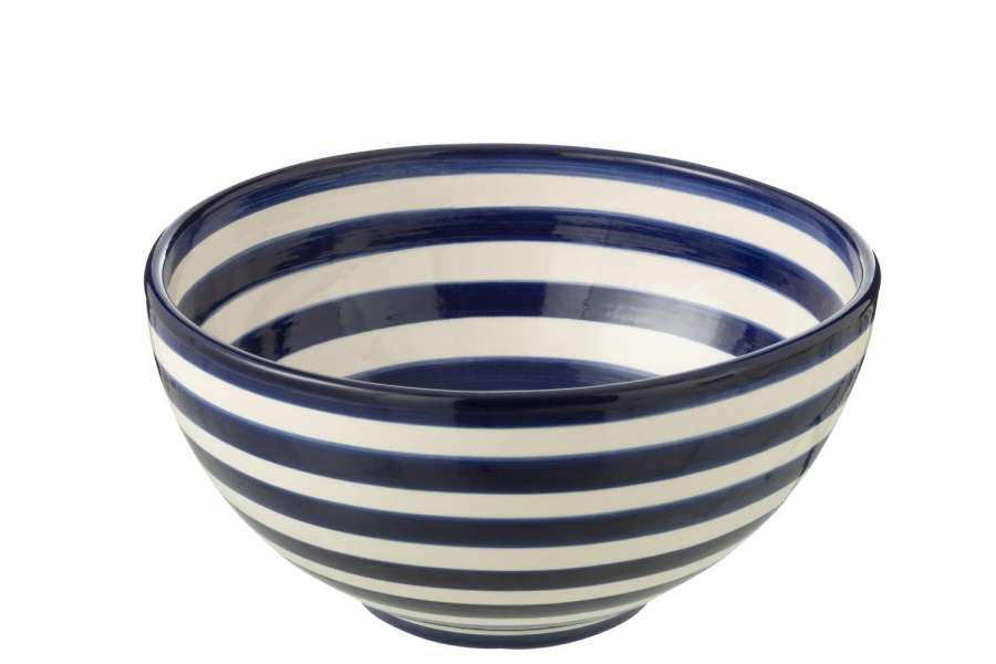 BOWL GRANADA STRIPES HIGH CERAMIC WHITE/COBALTO BLUE LARGE