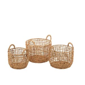 SET OF 3 BASKETS ROUND OPEN WATER HYACINTH NATURAL