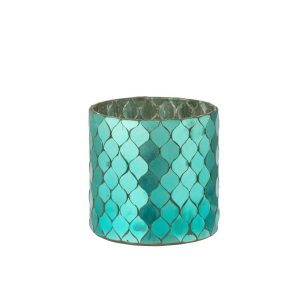 CANDLE HOLDER CYLINDER MOSAIC GLASS AZURE BLUE