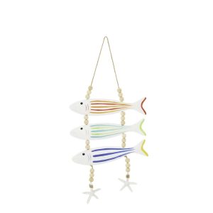 HANGER FISH + BEADS STRIPED MDF/ROPE MULTI
