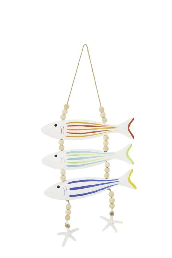HANGER FISH + BEADS STRIPED MDF/ROPE MULTI