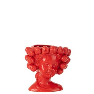 FLOWERPOT STRAWBERRIES GIRL CERAMIC RED