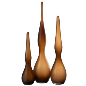 SET OF 3 VASES YOKO CURVED FLUTE GLASS  BROWN