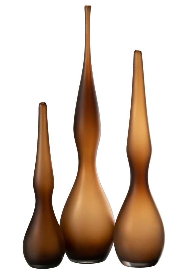 SET OF 3 VASES YOKO CURVED FLUTE GLASS  BROWN