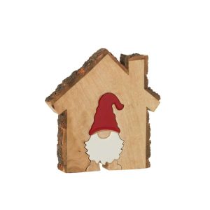 SANTA CLAUS IN HOUSE WITH BARK MANGO WOOD MULTICOLORED LARGE