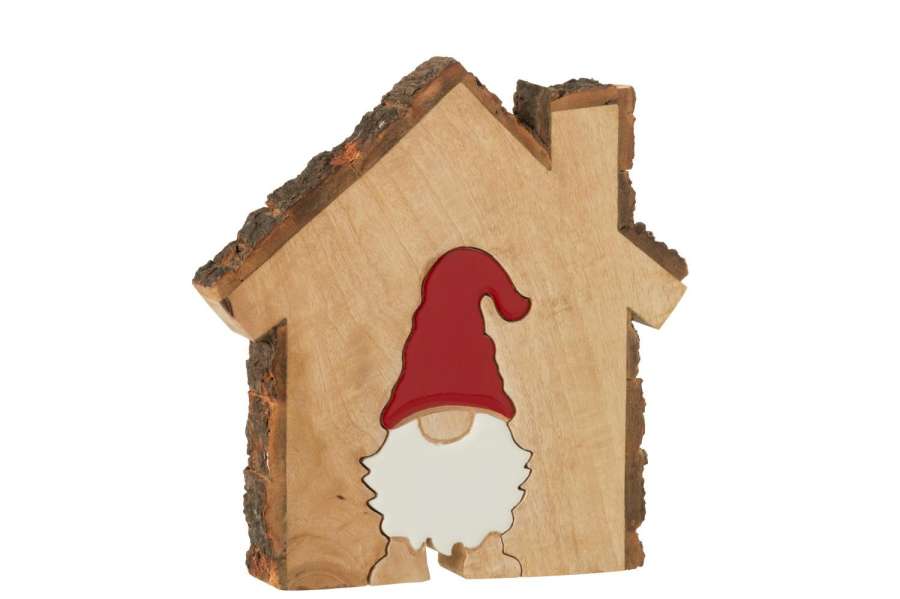SANTA CLAUS IN HOUSE WITH BARK MANGO WOOD MULTICOLORED LARGE