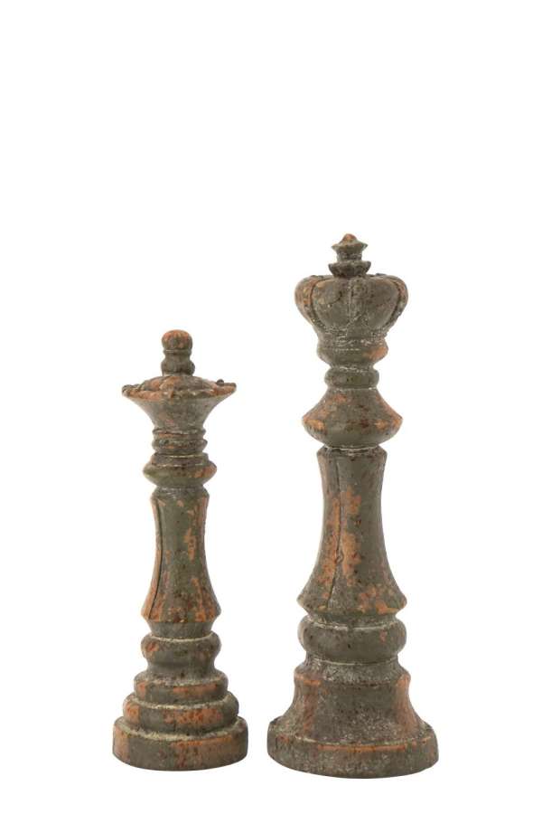 CHESS PIECE ANTIQUE OUTDOOR MAGNESIUM DARK GREEN ASSORTMENT OF 2