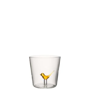 DRINKING GLASS BIRD GLASS OCHER YELLOW/TRANSPARENT