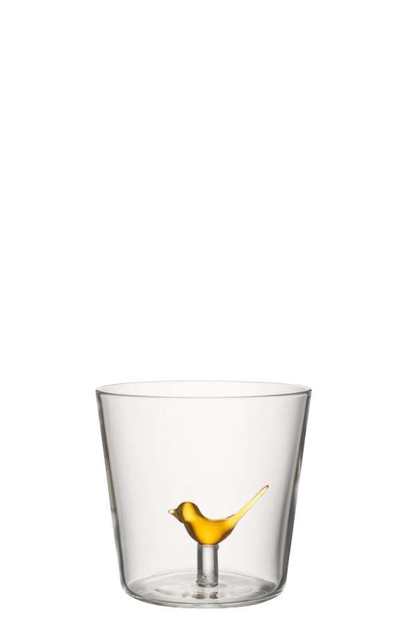 DRINKING GLASS BIRD GLASS OCHER YELLOW/TRANSPARENT