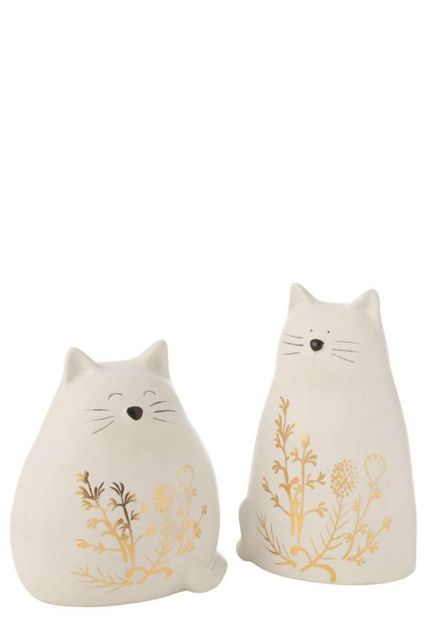 CAT FLOWER DRAWING PORCELAIN GOLD/WHITE ASSORTMENT OF 2