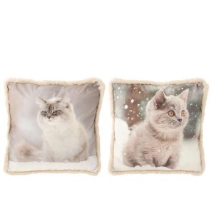 CUSHION CAT POLYESTER GREIGE/OFF-WHITE LARGE ASSORTMENT OF 2