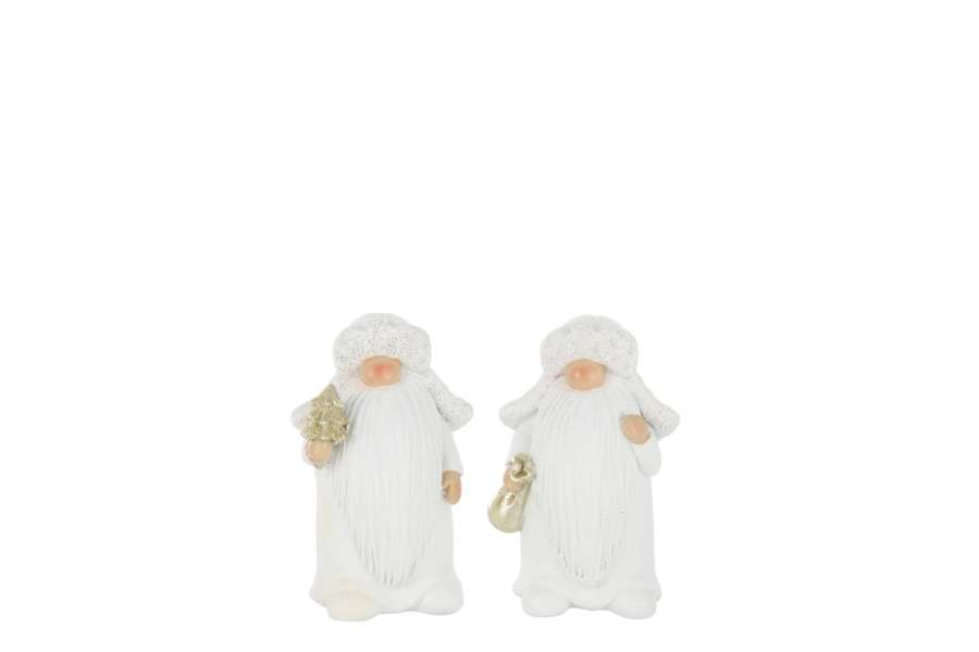 SANTA CLAUS TREE + BAG POLYRESIN WHITE/GOLD COLORED SMALL ASSORTMENT OF 2