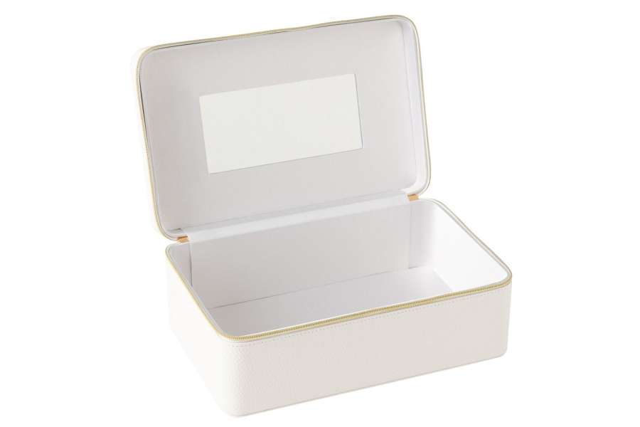 COSMETIC BOX RECTANGLE+MIRROR ARTIFICIAL LEATHER WHITE