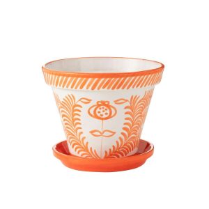 FLOWERPOT+PLATE GRANADA HANDMADE/HANDPAINTED CERAMIC ORANGE/WHITE EXTRA LARGE
