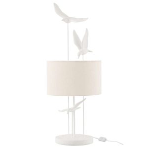 LAMP TABLE BIRDS POLY WHITE/BEIGE