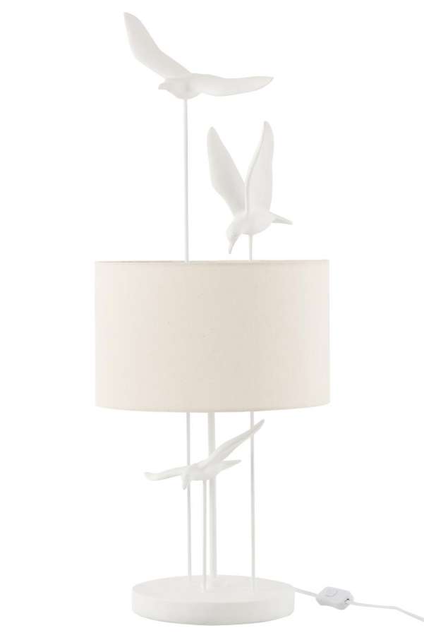 LAMP TABLE BIRDS POLY WHITE/BEIGE