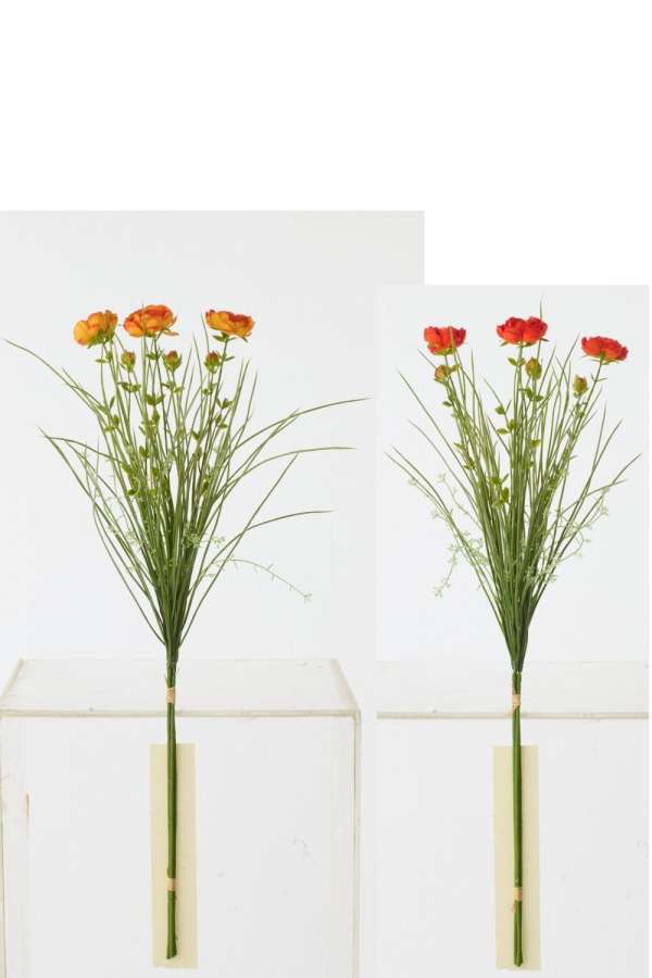 BUNDLE OF 3 RANUNCULUS WITH GRASS TEXTILE DARK ORANGE/DARK RED SMALL ASSORTMENT OF 2