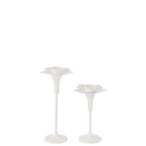 SET OF 2 CANDLE HOLDERS OLDIES METAL WHITE
