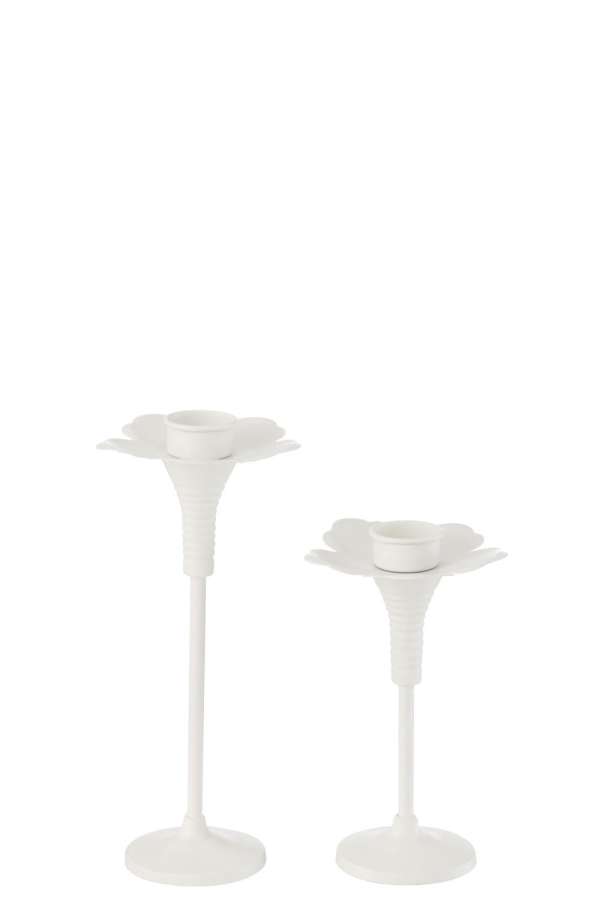 SET OF 2 CANDLE HOLDERS OLDIES METAL WHITE