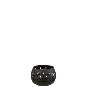 TEALIGHT HOLDER PERFORATED IRON BLACK MATTE