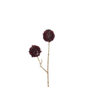 BRANCH 2 FLOWERS POMPOMS PLASTIC RED/GOLD SMALL
