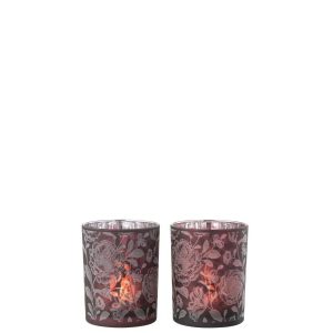 HURRICANE FLOWERS GLASS MAT PURPLE MIX/SILVER MEDIUM ASSORTMENT OF 2