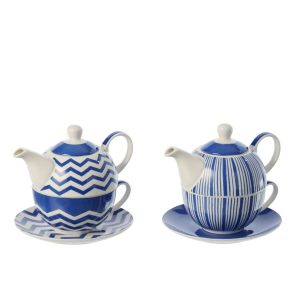 TEAPOT PORCELAIN BLUE/WHITE ASSORTMENT OF 2