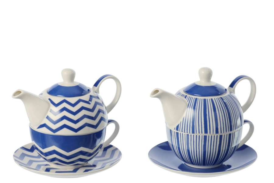TEAPOT PORCELAIN BLUE/WHITE ASSORTMENT OF 2